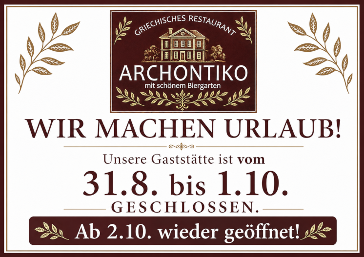 Urlaub vom 31.8. bis 1.10.